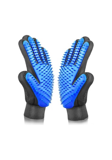 Moveevo Mevcut Kedi Köpek Eldiveni - 180 Iğne Silikon - Yıkama Masaj Temizleme - Tüy Alma Fırçası - Mavi Sol + Sağ Mavi