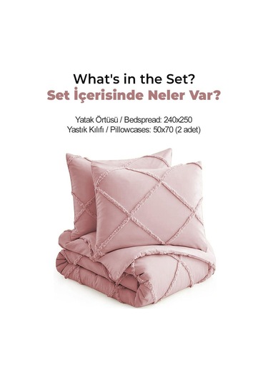 Evlen Home Pamuklu Aimar Yatak Örtüsü Takımı Çift Kişilik Günlük Boho 3 Parça Elyaf Dolgulu Pudra Pudra