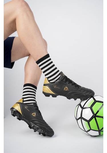 Muggo Pascal Unisex Garantili Krampon Halı Saha Futbol Spor Ayakkabı Siyah-ALTIN Siyah - Altın