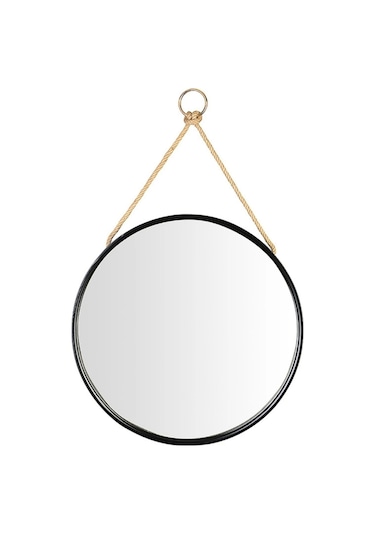 Ahşap Çerçeve Boyalı İpli Ayna Siyah Q50