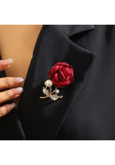 İnci Görünümlü Kumaş Gül Broş Kadınlar İçin Yapay Çiçek Broş İğnesi Yapay Elmas Yaka İğnesi Palto Şapka Çanta İçin Giyim Aksesuarları Mavi