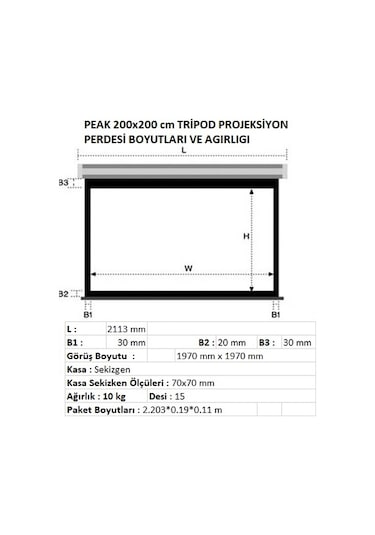 Peak T100 200x200 CM Tripod Projeksiyon Perdesi