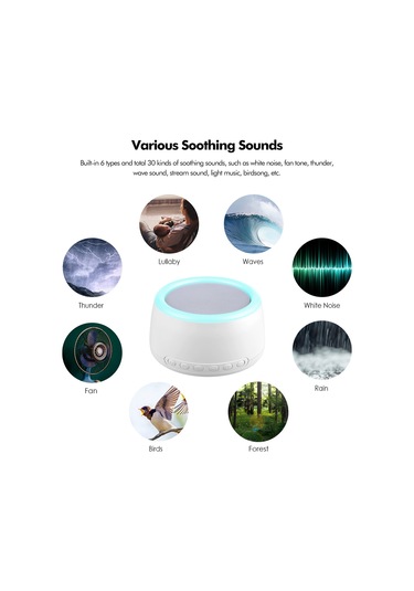 Neevoyu Beyaz Gürültü Uyku Cihazı - Bebek İçin Uyku Yardımcı, 7 Renkli Gece Lambası Ve Bluetooth Desteği Yerleşik Li-pil Beyaz