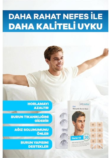 Eldi Medikal Manyetik Burun Açıcı Bandı Başlama Seti 30 Çift Beyaz
