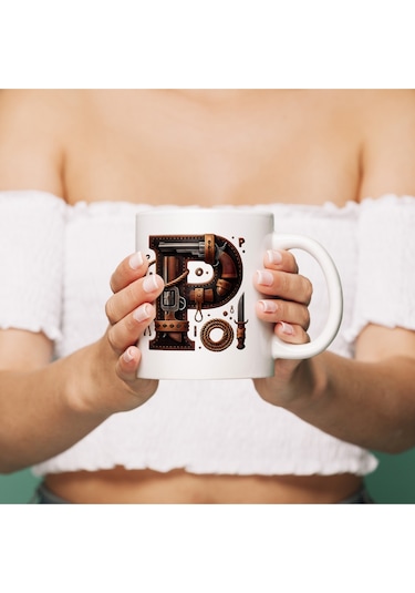 P Harfi Kovboy Temalı Bardak 330 Ml İsim / Harf Kişiye Özel Hediye - Vahşi Batı Konsept Beyaz