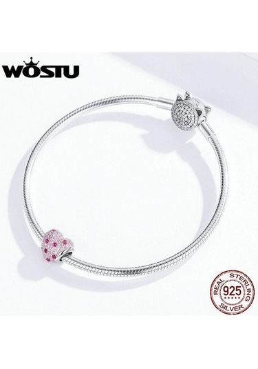 Novahub 925 Ayar Gümüş Aşk Boncuk Pembe Zirkon Fit Orijinal Kolye Bilezik Takı Wostu Romantik Genç Kız Gümüş