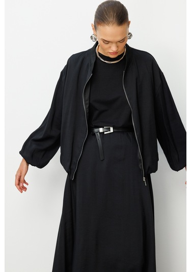 Mizalle Modal Karışımlı Siyah Beli Lastikli Maksi Etek Siyah