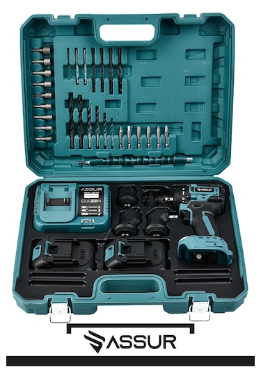 Assur ASR246 21V Çift Akü 4 Başlıklı Akülü Vidalama Mavi