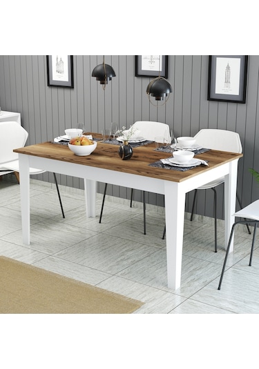 Milan Yemek Masası - Beyaz / Ceviz