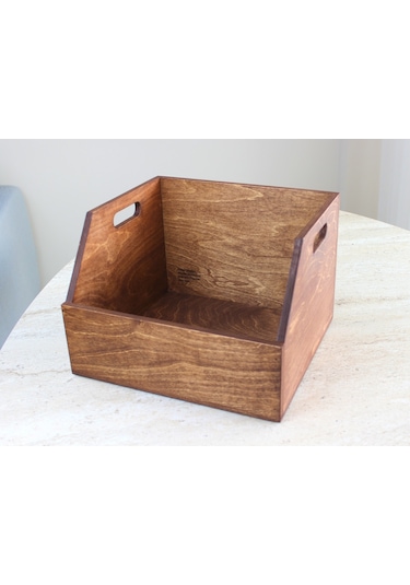 Ahşap Lp Plak Sandığı - Organizer Kutu Kestane Rengi - Wooden Lp Record Box Koyu Kırmızı