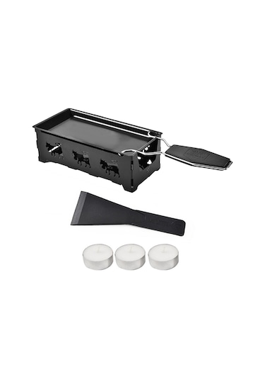 Xiyyadms Taşınabilir Mumlu Raclette Izgara Seti - Ahşap Saplı Yapışmaz Tava Ve Spatula Siyah