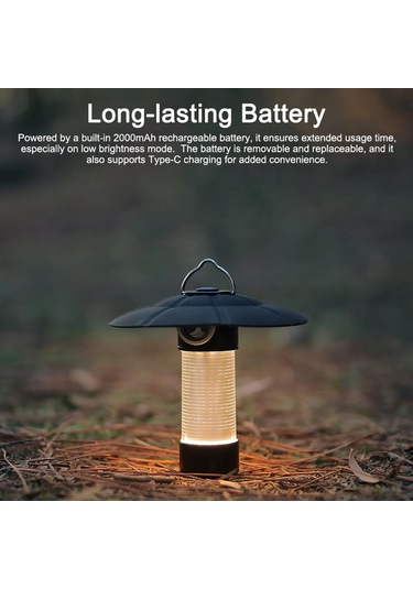 Ximistore9 Siyah Kamp Işığı, 5 Aydınlatma Modu, 2000mah Pil, Süper Dayanıklı, Tripod Ve Mıknatıslı, Dış Mekan Feneri Siyah