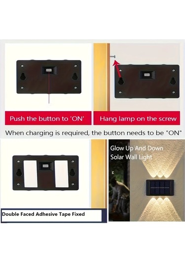 Gateesat 6 Led Güneş Enerjili Dış Mekan Duvar Lambası 4'lü Paket Akıllı Sensör Bahçe Aydınlatma Beyaz Işık