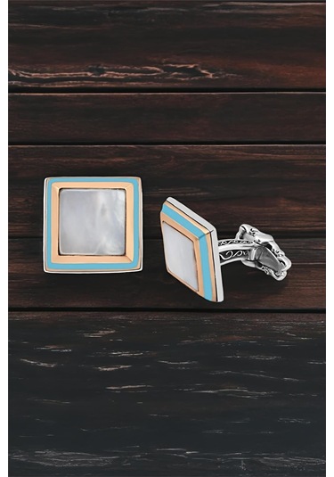 Gümüş Sedef Taşlı Mavi Mineli Kol Düğmesi