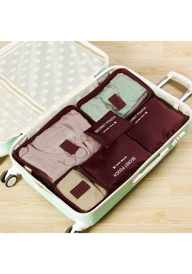 Sones 6 Adet Seyahat Çantası Giysi Bagaj Düzenleyici Yüksek Kapasiteli File Paketleme Küpleri Şarap Kırmızısı Diğer