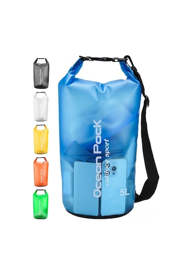 Springsun Mavi 5 Litre Su Geçirmez Torba - Telefon Kılıfı Ve Ayarlanabilir Askı İle - Su Sporları, Kamp Ve Yürüyüşler İçin Dayanıklı Taşıma Çantası