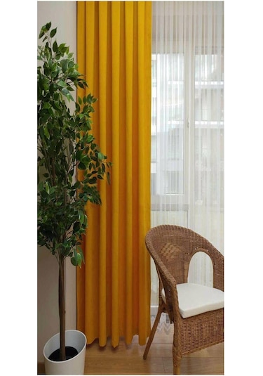 Koyu Sarı Ada Fon Perde Pilesiz Extraforlu Düz Dikim Büzgü Pile-koyu Sarı Koyu Sarı