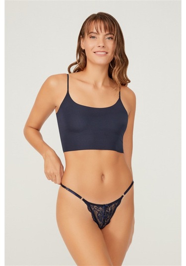 Önü Dantelli Tül Detaylı Kadın Tanga 3'lü Paket Külot Renkli-1 Çok Renkli