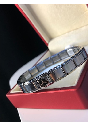 Erkek Kadın Çelik Bileklik - Mercedes Logolu Italyan Charm Nomi Sevgiliye Eşe Babaya Gümüş