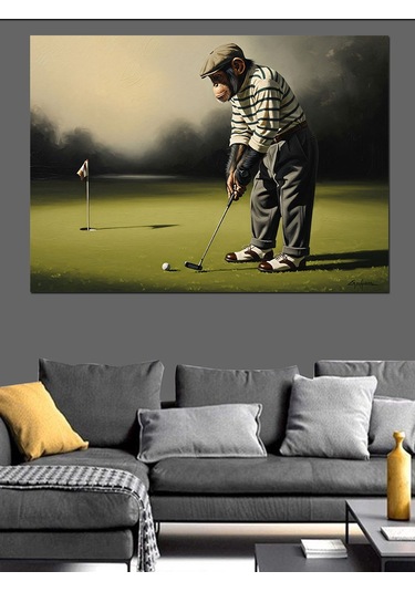 Ahşap Tablo Golf Oynayan Yaşlı Adam Figürü