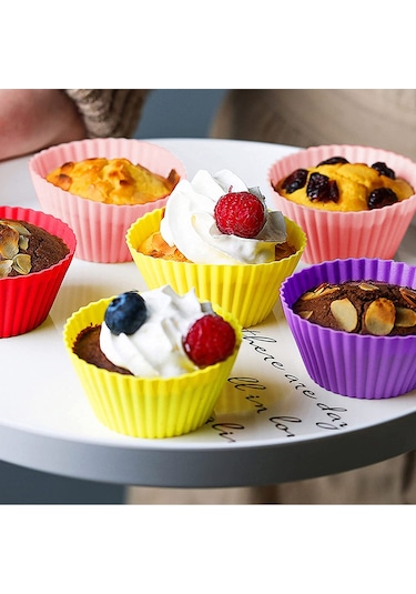 Muffin Silikon Mini Kek Kalıbı-24 Adet Muffin Kapsül Renkli Yanmaz Yapışmaz