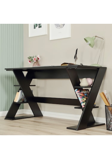 Pasific Home Lungo Raflı Çalışma Masası, Ofis Masası, 60X140 Cm, Siyah
