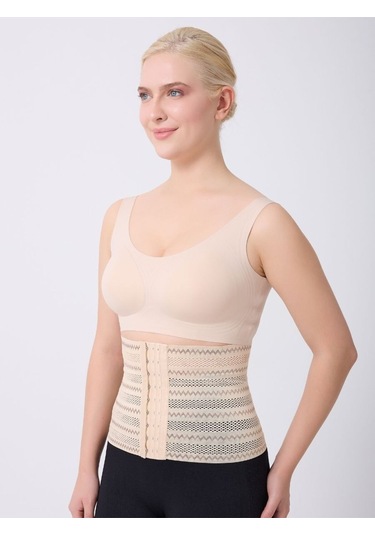 Norma Uzun Model Desenli Hava Alabilen Beli Toparlayan Sıkılaştıran Lateks Korse Ten Renk Ten