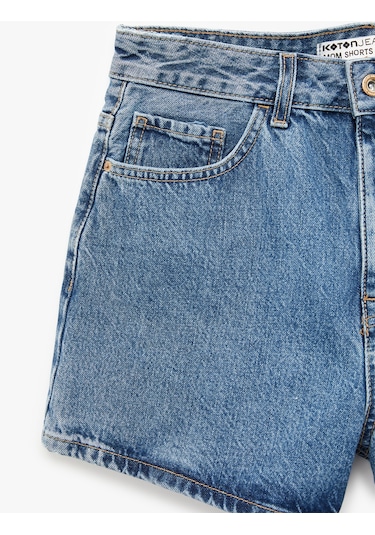 Koton Normal Bel Düğmeli Pamuklu Rahat Kalıp Mini Denim Şort Orta İndigo 6sal40003md İndigo
