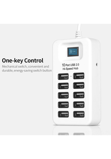 Springsun Siyah 10 Port Usb 2.0 Hub - Hızlı Veri Transferi, Plug & Play, Hafif Ve Kompakt Usb Çevirici