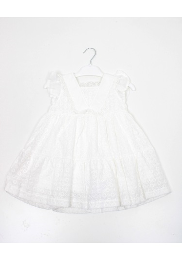Baby Rose Kare Yaka Kız Elbise Ekru