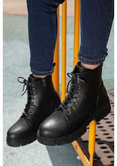 D099 Kadın Bot&bootie Postal Bot Siyah