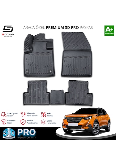 S-dizayn Peugeot 2008 3d Pro Havuzlu Paspas 2019-2023 A+ Kalite