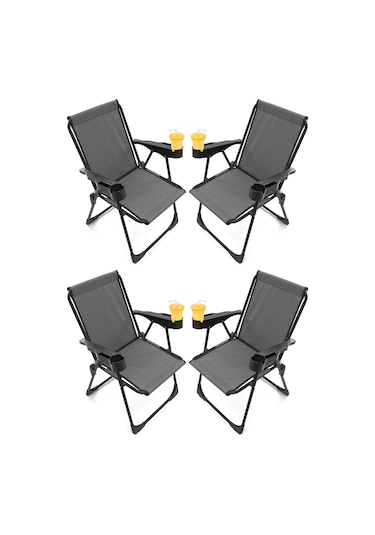 Silva 4 Adet Kamp Sandalyesi Bardaklıklı - Gri