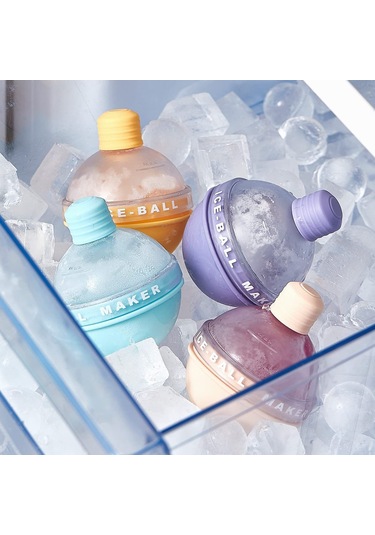 Tenfowee 4'lü Silikon Buz Topu Kalıbı, 2.5 İnç Viski Ve Kokteyller İçin Buz Küreleri, Hediye Paketi