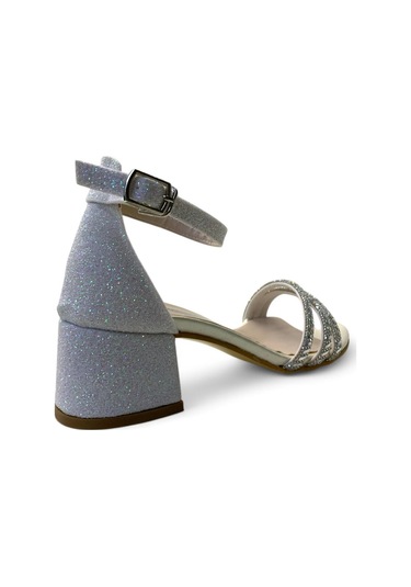 792 Kız Çocuk Topuklu Abiye Ayakkabı Sedef Simli Beyaz