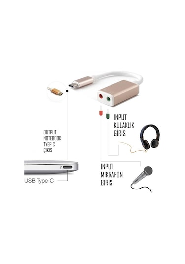Type C To 3.5mm Aux Kulaklık Mikrofon Cevirici Ses Kartı