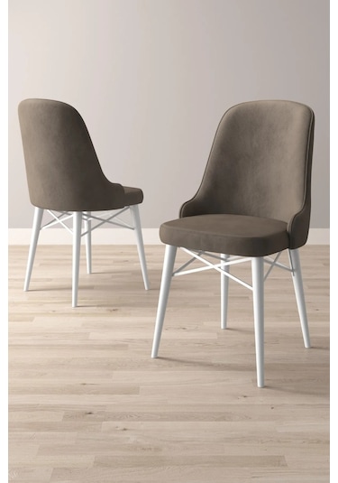 Nova Serisi, 6 Adet Cappucino Mutfak Sandalyesi, Beyaz Gürgen Ayak, 1. Sınıf Babyface Kumaş