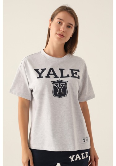 Yale Emblem Kar Melanj Kadın T-shirt 5274-42818 Kar Melanj