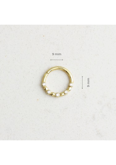 Glorria Altın Beş Taş Halka Piercing Sarı