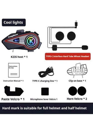 2 Kişi Eşleşmeli Intercom 1000 Metre Kask Kulaklığı Su Geçirmez Bluetooth 5.3 Motosiklet Kulaklık K23s