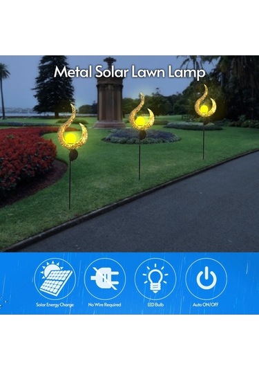 Moly Mavi Alev Desenli Güneş Enerjili Bahçe Lambası - Su Geçirmez Metal Tabanlı Işık - Altın/mavi Mavi