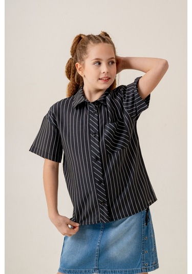 Kız Çocuk Bebe Yaka Yarım Kol Gömlek 3171 Siyah