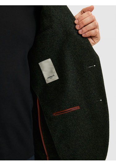 Cacharel Koyu Yeşil Slim Fit Yün Karışımlı Flanel Ceket Yesıl