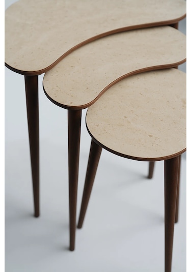 Berlin 3'lü Zigon Sehpa &100 Mdf Traverten