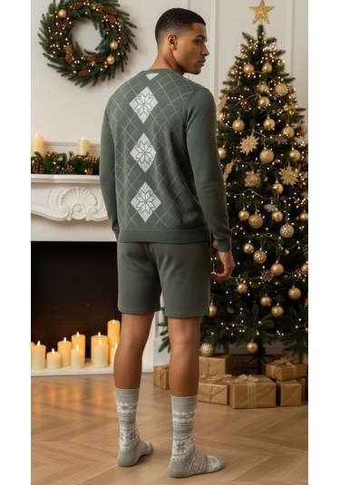 Plus Scorpion Erkek Yılbaşı Soket Çorap Pamuklu, Desenli, Sıcak Tutan Noel Temalı 40-45 Numara Gri