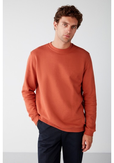 Travıs Erkek Organik Kumaşlı Yumuşacık Regular Fit Yuvarlak Yakalı Turuncu Sweatshirt
