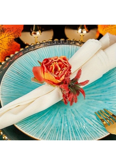 Trendooze Gaojunshop01 Turuncu Çiçekli Peçete Halkası, Canlı Dekorasyon Turuncu