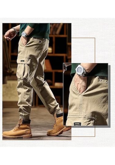 Erkek Retro Yıkanmış Paçalı Tulum Haki