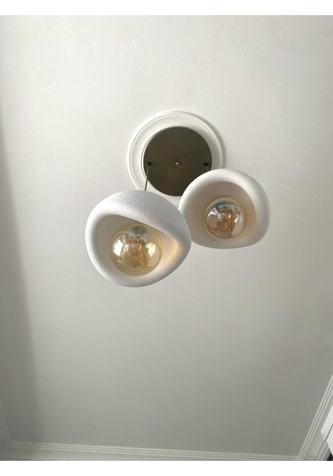 Beton Görünümlü Modern Şık İskandinav Tarz 2 Başlı Avize 25cm Rustik Ampul Hediyeli Nestvibe Eskitme - Gold