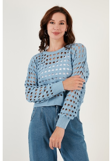 Lela Ajurlu Triko Örme Bayan Kazak 6071533 Mavi